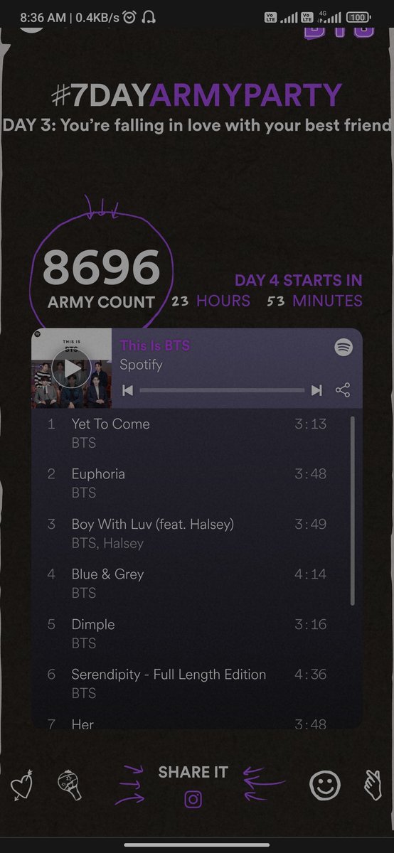 Thank you i'm actually in love with the playlist 💜#SpotifyARMYDay3 #spotifyxbts #SpotifyPurpleU #7DayARMYParty #bts