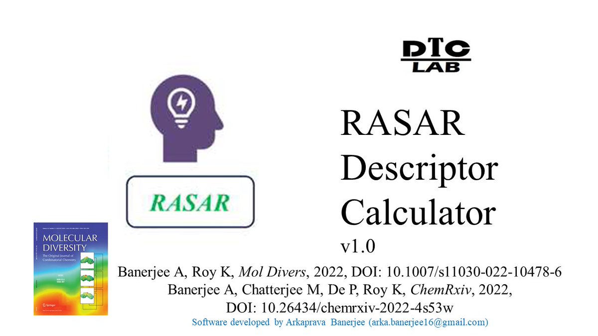 krin2010's tweet photo. RASAR Descriptor Calculator v1.0
from DTC Laboratory, Jadavpur University
This tool quickly computes various similarity-based descriptors which can be used to generate q-RASAR models.
#compchem #qsar #rasar #Cheminformatics #Chemometrics https://t.co/63yxKB0ERH