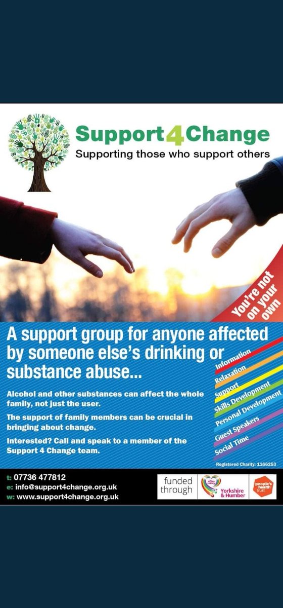 Support4Change3's tweet image. Live in Doncaster and you are struggling to deal with your loved ones or friends addiction we are here @Support4Change3 to support YOU as you will sometimes feel lost, alone, just need to talk.. We will signpost your family member to speacist addiction services @Aspire_Recovery