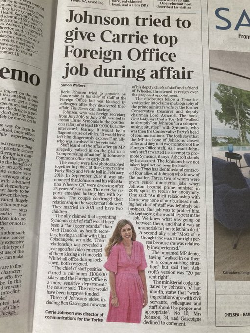 snowleopardess's tweet photo. This appeared briefly via some right wing outlets yesterday, @thetimes @MailOnline but very quickly got pulled. Why has it disappeared completely-why is left wing media such as @guardian, @DailyMirror not picking it up? It would seem to be a hugely important story #carriejohnson https://t.co/87y0bXyADE