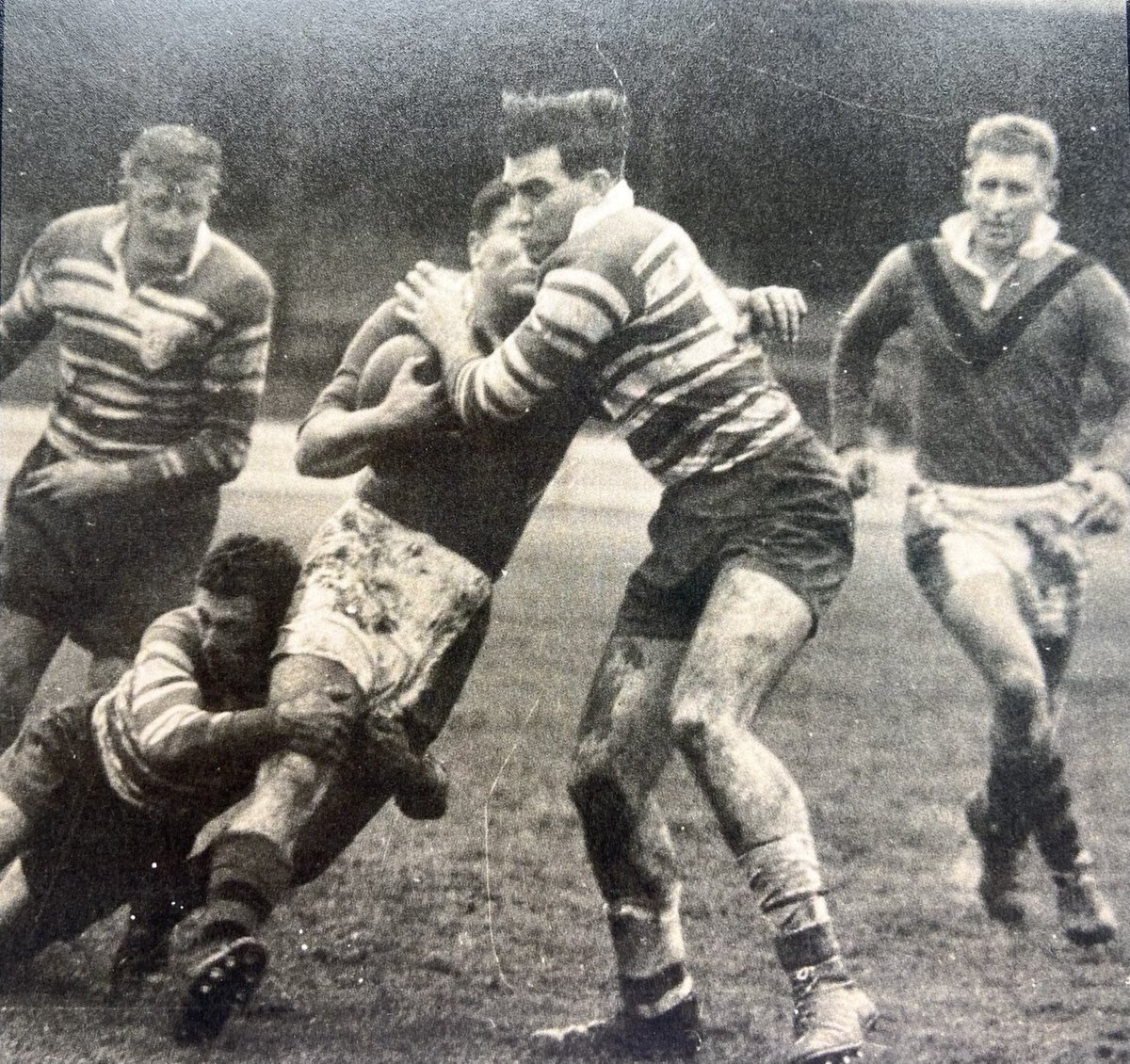 Missing my darling dad today. Here he is tackling for the Bulldogs in the Grand Final at the Sydney Cricket Ground in 1951. He won the prize for fastest Front Row Forward of the year. A dry, wry, kind, strong but also gentle man. Adored by his 4 daughters. ❤️ #fathersday