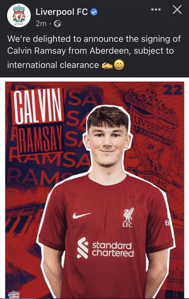 AOLSC's tweet image. He’s one of our own……. @calvinramsay03 #Aberdeen #LiverpoolFC