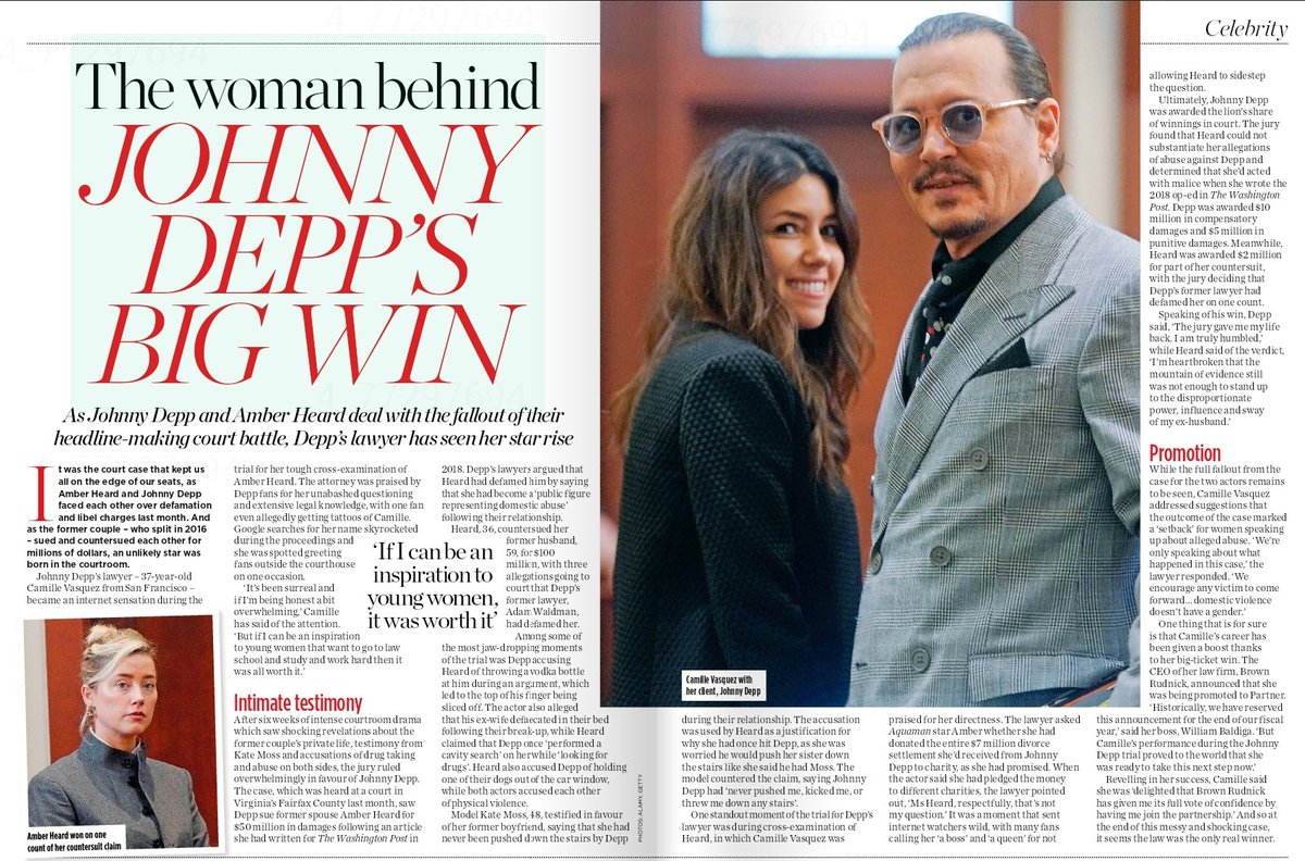 LakotaDi's tweet photo. UK magazine Woman 20 June issue.
#VictoryForJohnnyDepp
#JusticeServedforJohnnyDepp
#CamilleVasquez https://t.co/QLse0emCfo