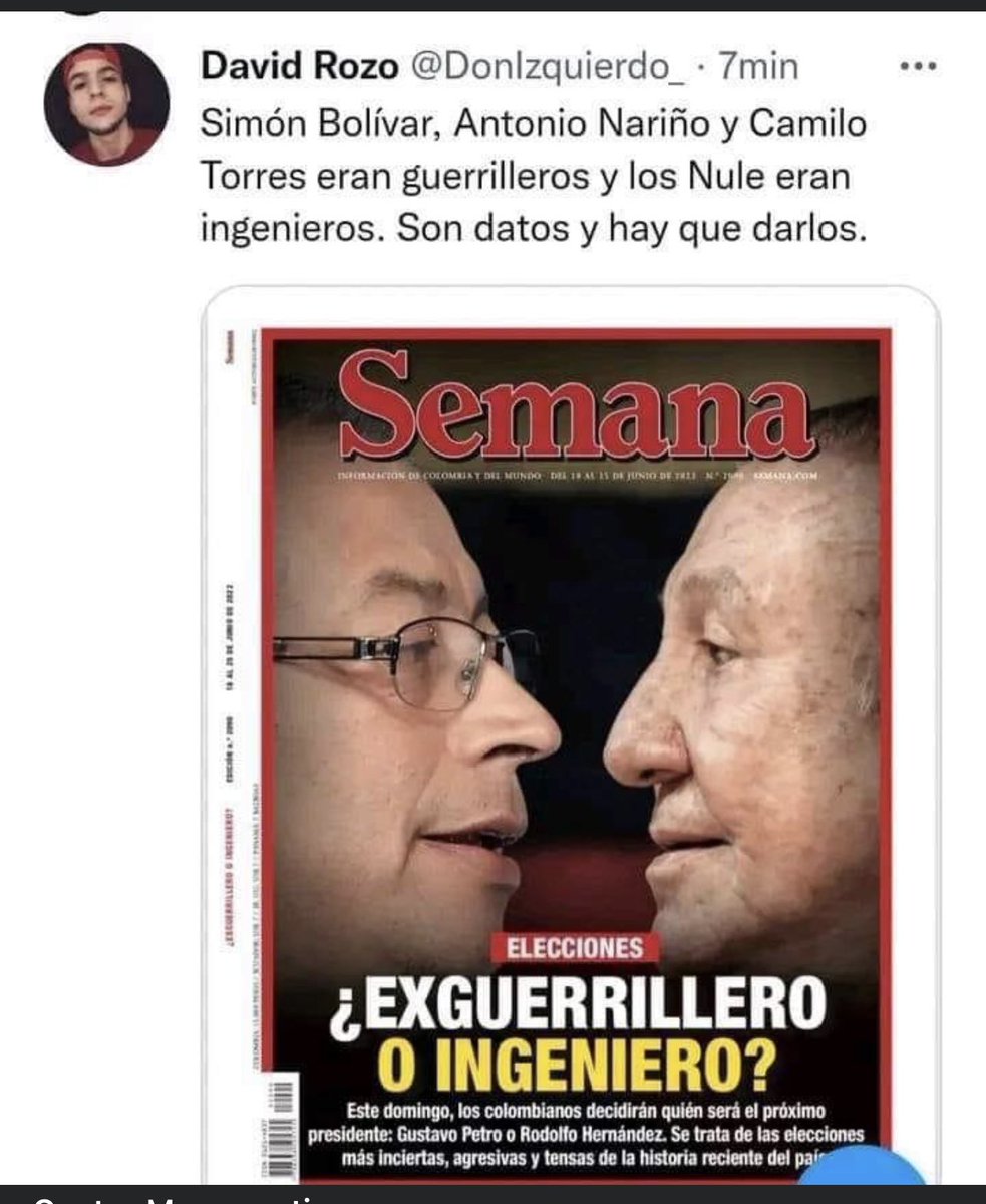 NelaMoron's tweet photo. LA GENTE CONFUNDE A LA GUERRILLA DEL M19 QUE ESTÁ DESMOVILIZADA HACE AÑOS QUE ESTÁ HASTA EN EL @PCambioRadical TENIA METAS Y NO ERA UNA NARCOGUERRILLA COMO LAS FARC Y EL ELN O MATARIFE Y SU PARAMILITARISMO @JulianRoman @PirryOficial @Margaritarosadf @ann_murcia @PaoHerreraC https://t.co/23pqd07RBZ