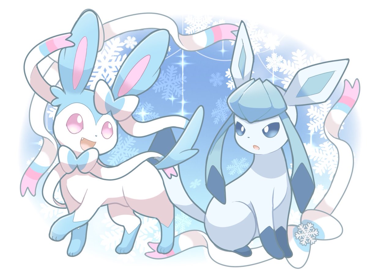 glaceon pokemon (creature) no humans open mouth snowflakes smile :d tongue  illustration images