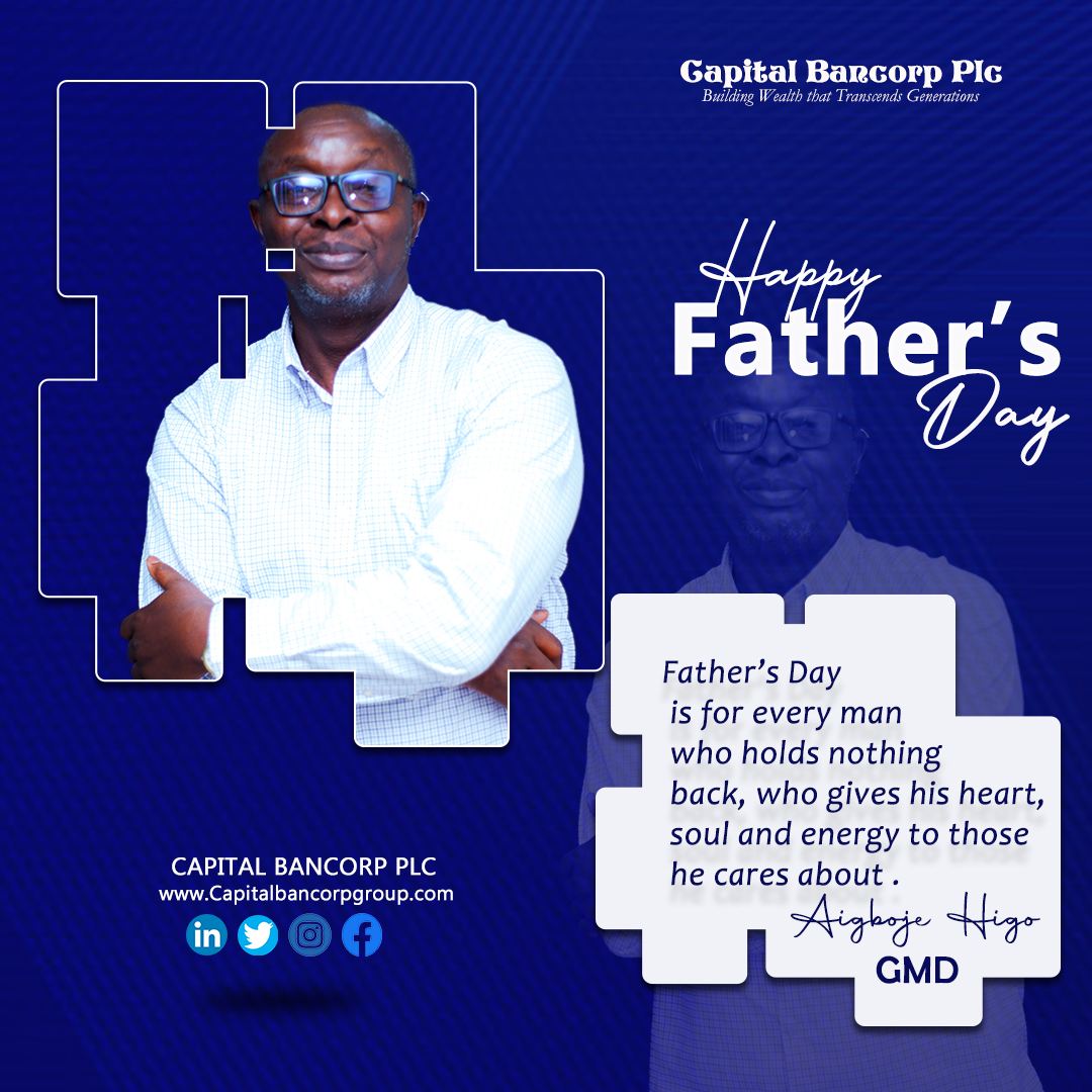 CapitalBancorp's tweet photo. Father's day is for every man who holds nothing back, who gives his heart, soul and energy to those he cares about.

Happy Father’s Day to all amazing dads.

#capitalbancorp #fathersday #service #investment #softlife https://t.co/nWy94njXEo