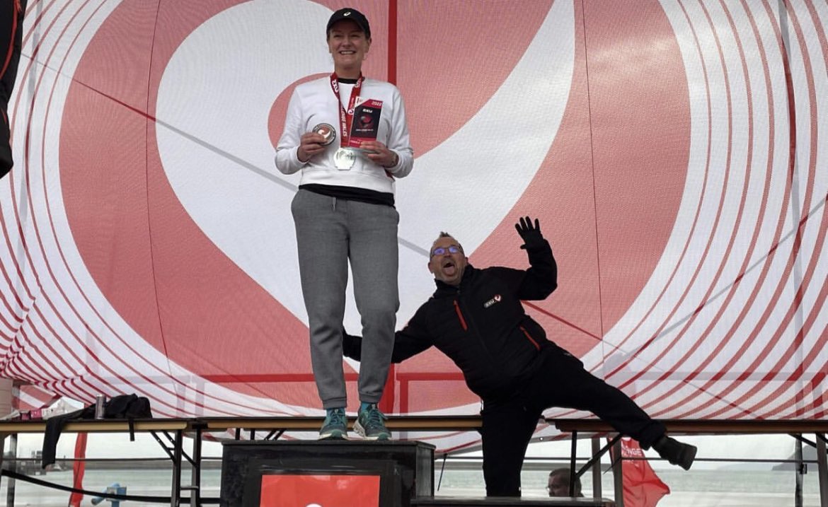 CrapTri's tweet photo. Congratulations to @sarahpjones1 for winning her age group yesterday at Challenge Wales and qualifying for the World Champs… we believe the man behind is alright after his fall. #wantthewant #Congratulations https://t.co/GtqXH4HYAA