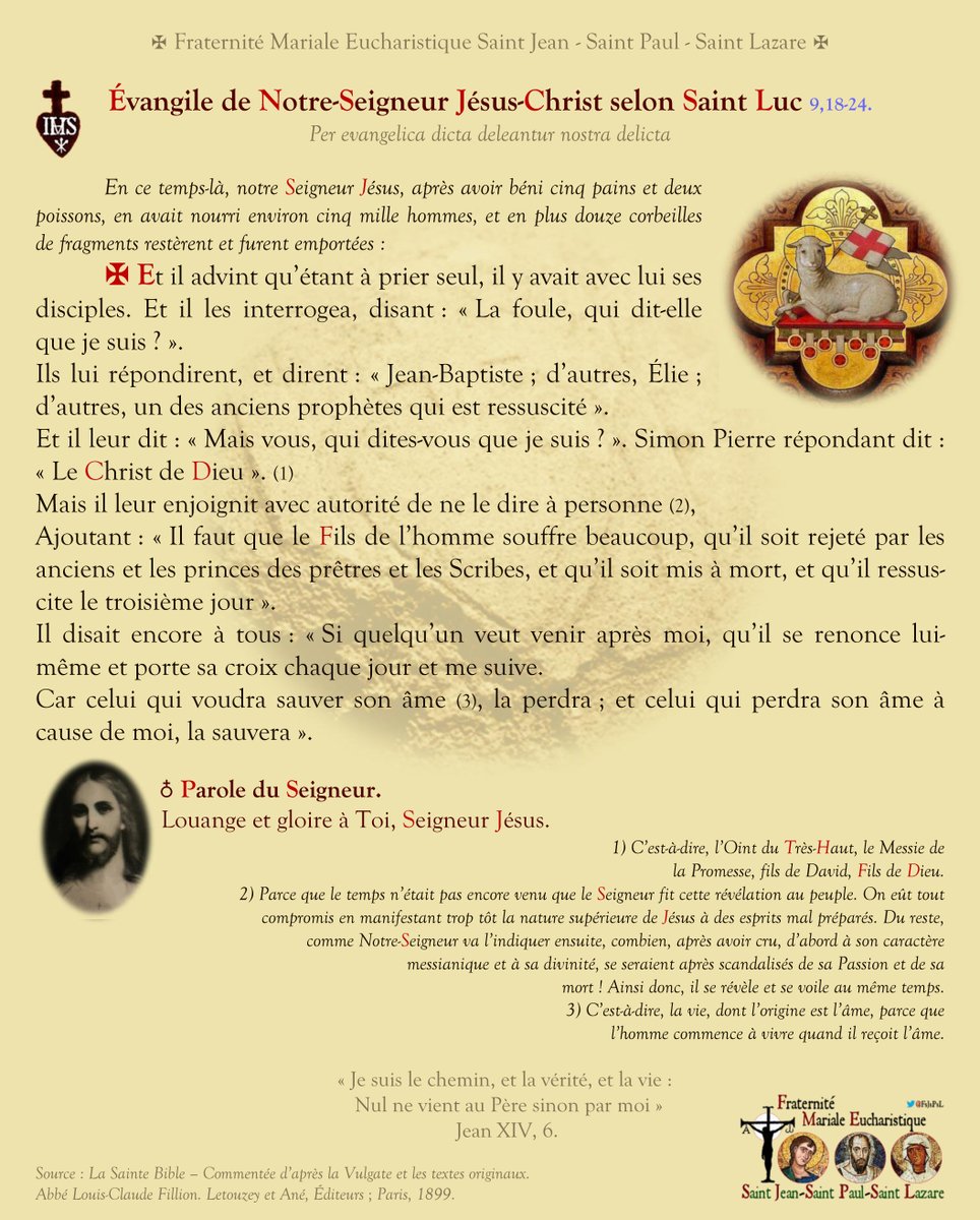 IRFMx's tweet photo. ✞ L’#Évangile du #jour :
« Le #Seigneur #Jésus dit à ses #disciples : “Celui qui voudra #sauver son #âme, la #perdra ; et celui qui perdra son âme à #cause de #moi, la #sauvera” ». https://t.co/By1RjgUCyK