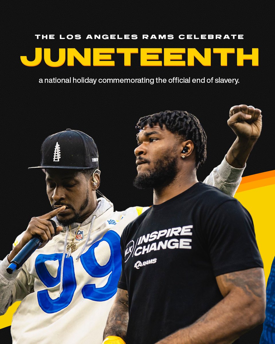 RamsNFL's tweet image. Today we celebrate #Juneteenth.

We encourage our fans to use today as both a celebration for the progress made + a reminder of the work still needed to be done.
