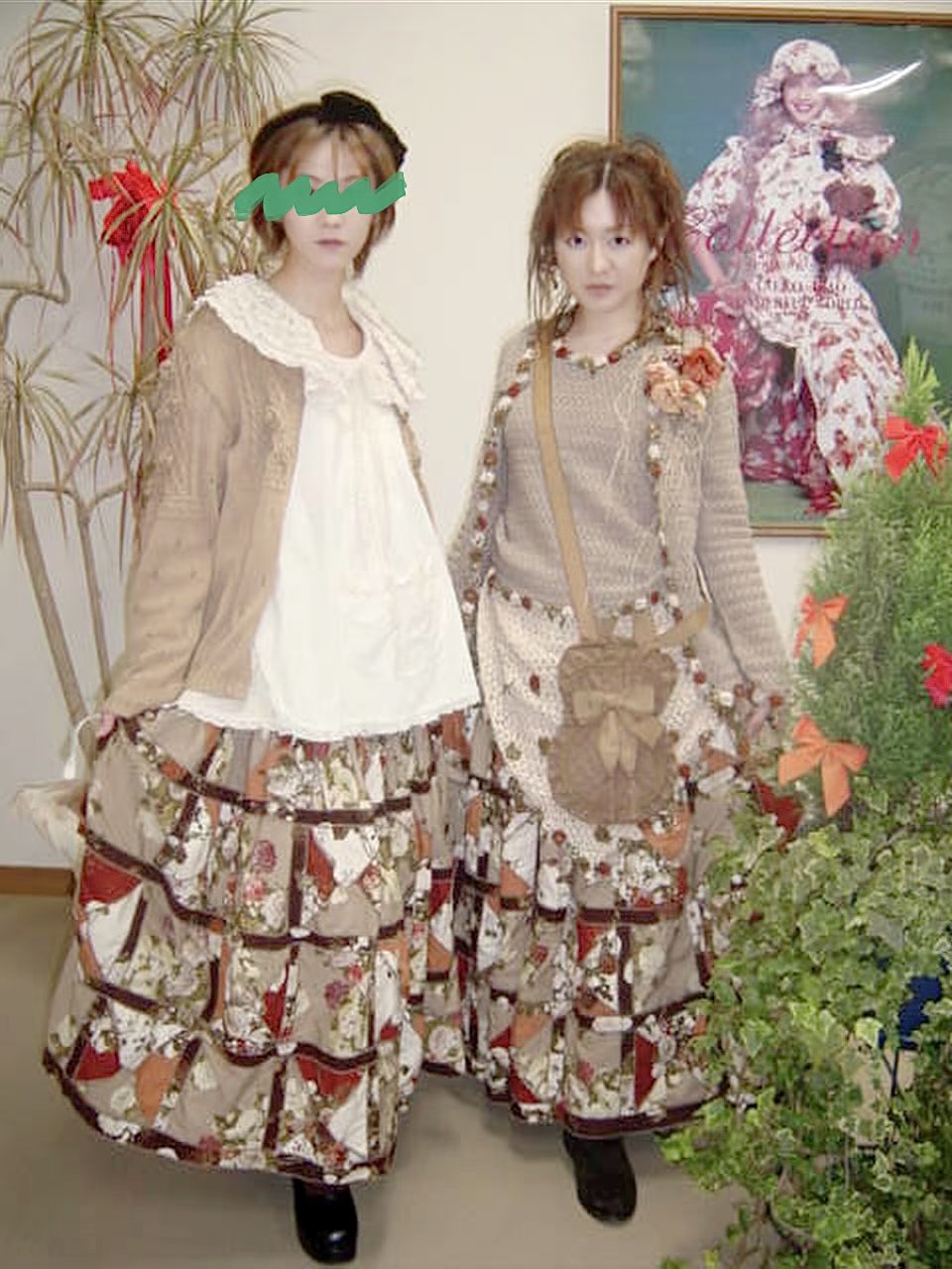 KANEKO ISAO すずらん&麦わら帽子裾パッチワークスカート スカーフ付-