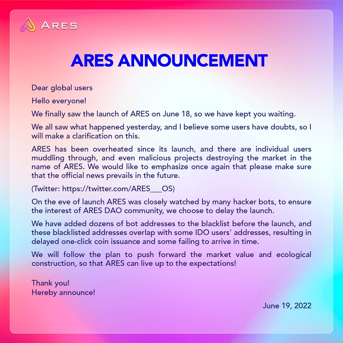 ARES___OS's tweet image. #ARES
🎉🎉ARES, has gone live on Pancake
⬇️⬇️We make a statement about what happens when we go live.
👏👏Thank you for the support of our global users
#ARESDAO #Pancake