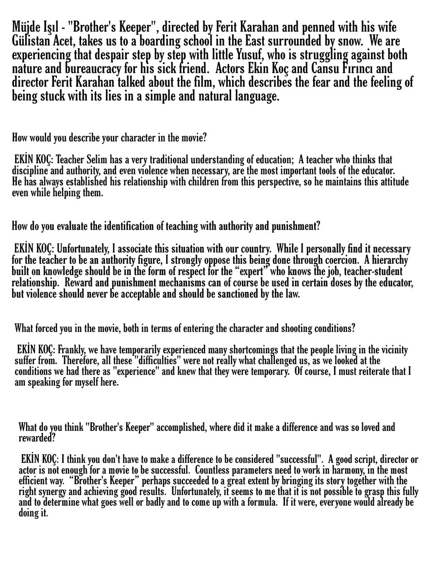 #EkinKoç's interview about "Okul Tıraşı" translated