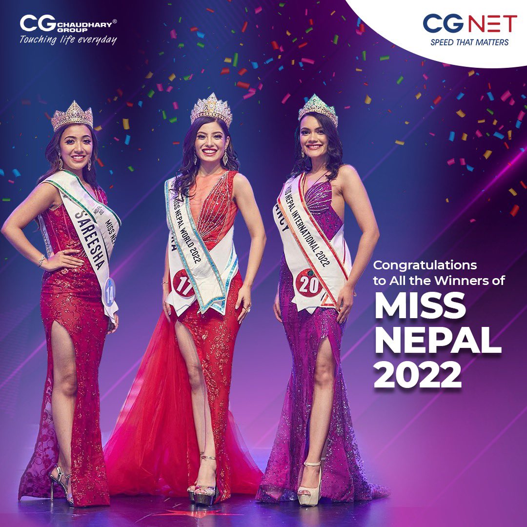Congratulation to the Face of CGNet - Ms. Priyanka Rani Joshi on now being Miss Nepal World and the face of Nepal in the world stage.
We would also like to congratulate Miss Nepal Earth - Sareesha Shrestha, and Miss Nepal International - Nancy Khadka on their win!