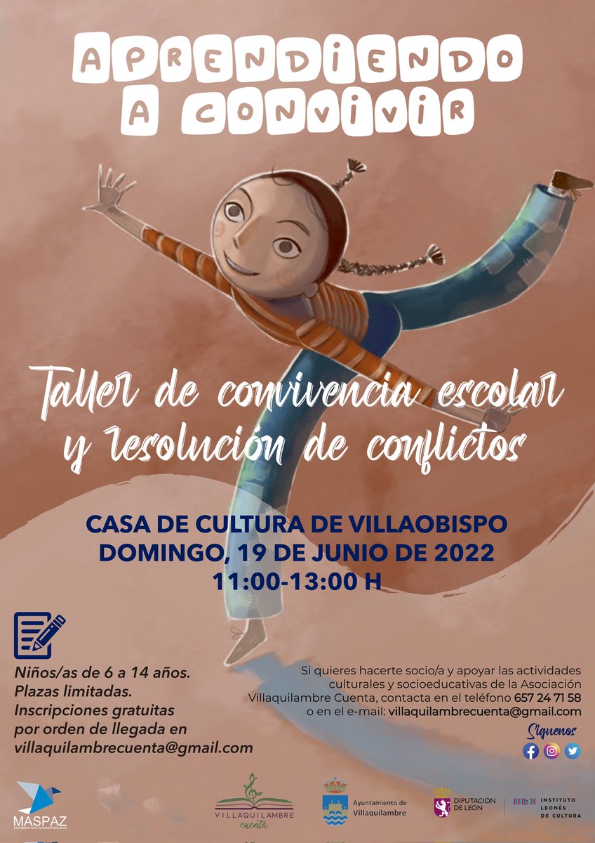 VqCuenta's tweet photo. Hoy a las 11 h en el parque junto a la Casa de Cultura de #Villaobispo, taller de convivencia escolar y resolución de conflictos dirigido a niños/as de 6 a 14 años e impartido por personal especializado de la ONG @maspazasturias 
#villaquilambre #leonesp https://t.co/ZNonAojx2T