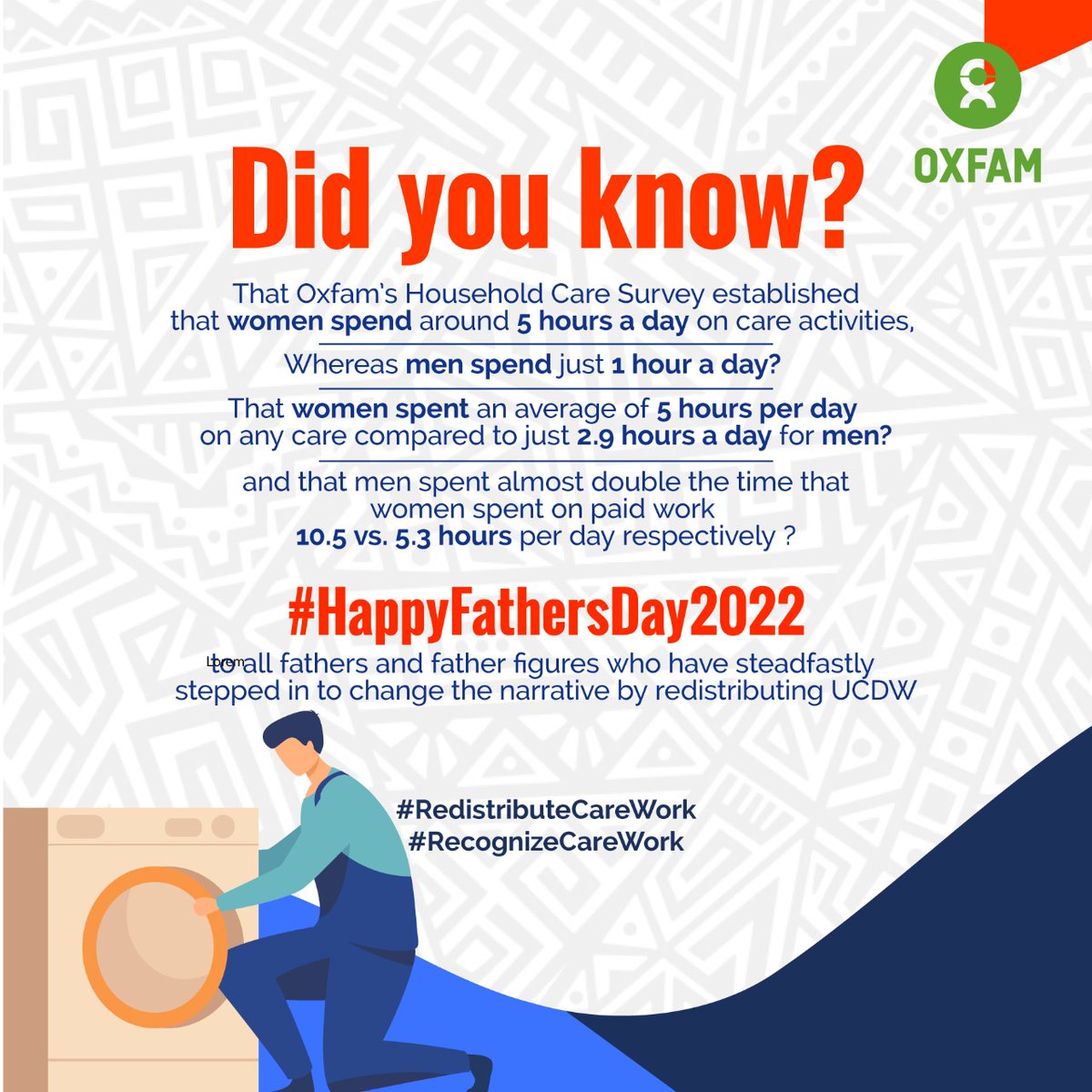 oxfamkenya's tweet photo. #HappyFathersDay2022 to all fathers and father figures who have steadfastly recognized and redistributed the Unpaid Care and Domestic Work in their spaces. We are proud of your contribution to change the narrative. #RecognizeCareWork
#RedistributeCareWork https://t.co/8Z50ct3dxD