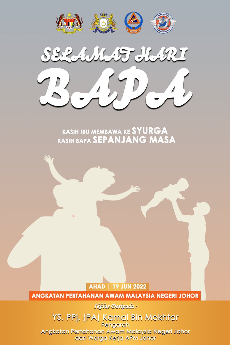 APMJohor_'s tweet photo. Selamat Hari Bapa diucapkan kepada seluruh bapa di dunia ini. Terima kasih di atas segala pengorbanan yang telah dicurahkan. Semoga sentiasa berada dalam perlindungan-Nya selalu.

Hargailah mereka sementara masih ada. Buat yang telah pergi, hadiahkan Al-fatihah untuk mereka. https://t.co/8leH8qZnNF
