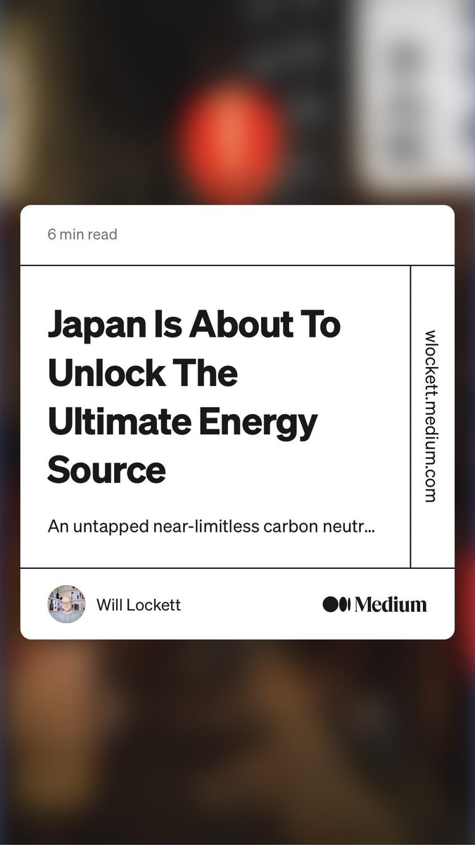 samakovitis's tweet photo. “Japan Is About To Unlock The Ultimate Energy Source” by Will Lockett
https://t.co/sdBmiAmbhH https://t.co/akOQAoxsCS