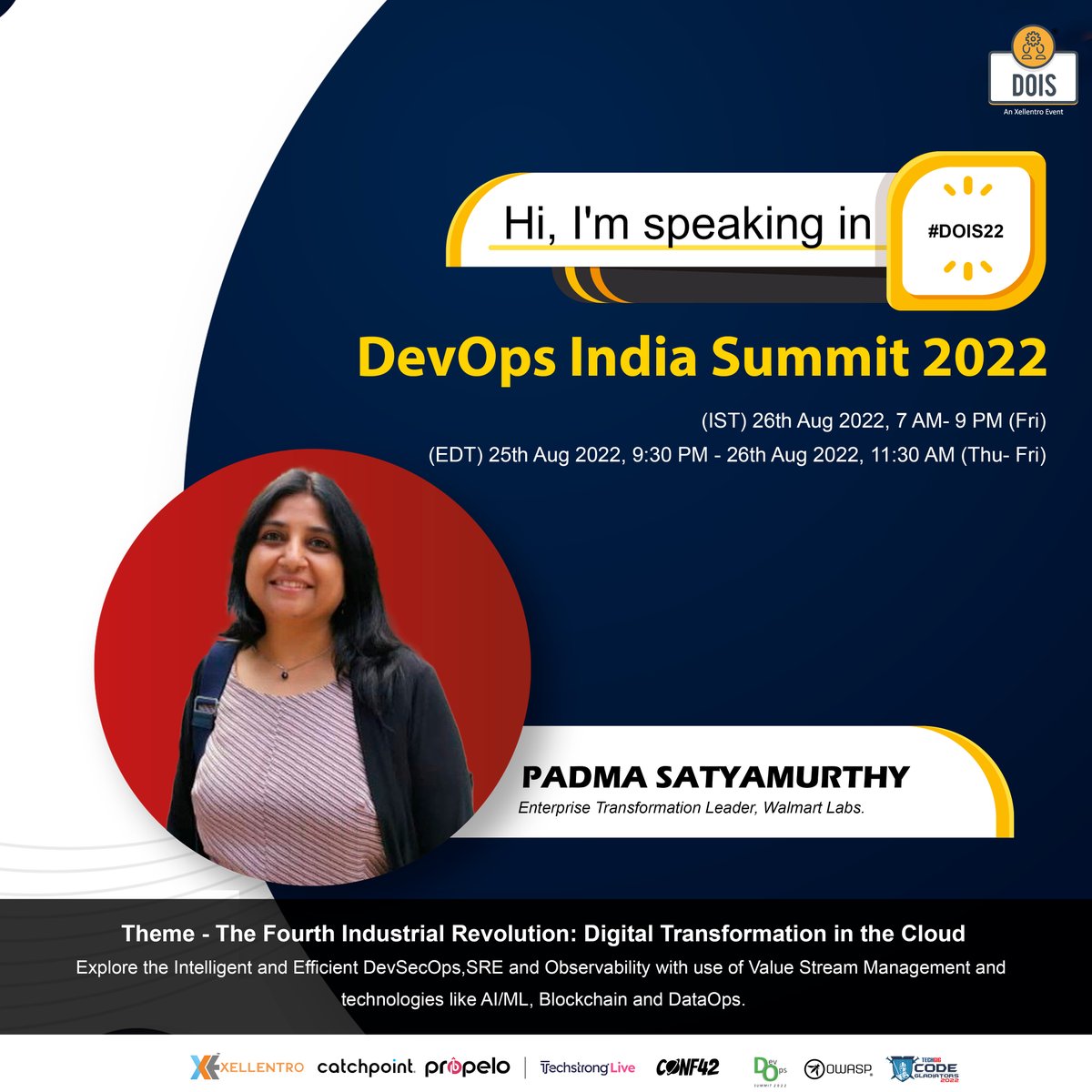 DevOpsIS's tweet image. We are glad to announce Padma Satyamurthy as a speaker at DevOps India Summit 2022. She is a mentor &amp;amp; advisor on accelerator programs like Mass Israel Challenge &amp;amp; Boston. Register free for DOIS22-ow.ly/hTKr50JthGb

#dois22 #devops #walmartlabs #devsecops #sre #vsm #aiops
