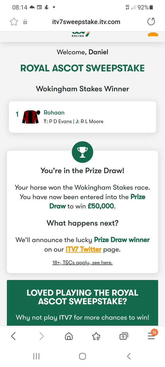 Danielc92294565's tweet photo. @itv7 Let's see who wins ehh... Good luck everyone 🙏🙏life changing money fore somebody 🥳 @itv7 @itvracing https://t.co/SI13vbyhCB