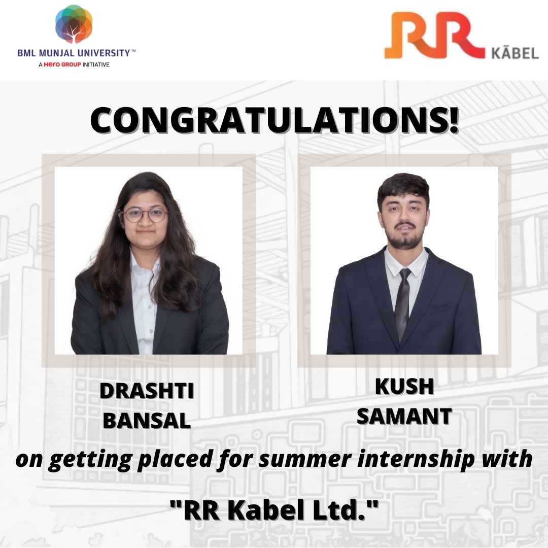 PlaceComm_BMU's tweet photo. Our sincere gratitude to RR Kabel Limited for giving our students the opportunity to showcase their abilities and talents.
We congratulate and wish them all the best for their summers.

#HEROSOFTODAY #BMU #Placements #PlaceCom #BMUkiAwaz #BMUtalks #BMLMunjalUniversity #RRKabel https://t.co/058RqZouHd