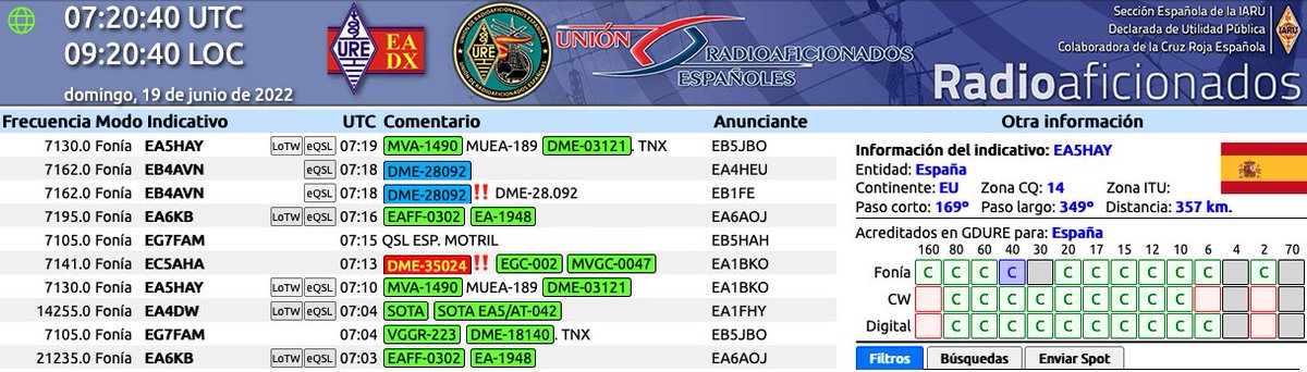 eb1tr's tweet photo. Buenos días. Arrancan las #ActividadesEA dominicales y el #WebClusterURE y #WebClusterUREBOT de @ure_es está ya haciendo correcciones/añadiendo información de los diferentes DME que salen al aire. #DiplomasURE #SomosURE #Radioaficion #HamRadio #AmateurRadio #HamDevOps https://t.co/jyo0lLMkqM