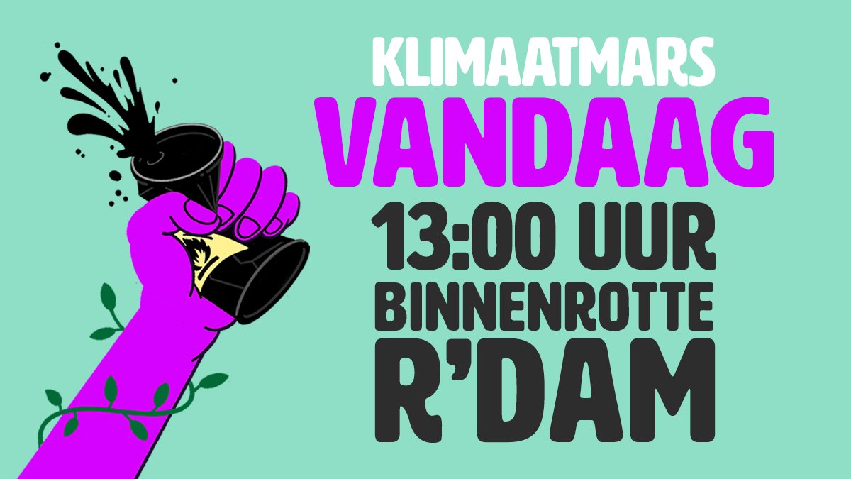 Vandaag is de dag! Over een paar uur begint de #Klimaatmars in Rotterdam.

Check vooraf nog even je reisadvies en het weerbericht. Als je vanuit huis meedoet, ga dan naar klimaatmars.nl/livestream 📡

Alle belangrijke info over de dag vind je op klimaatmars.nl/de-mars. Tot 13:00!