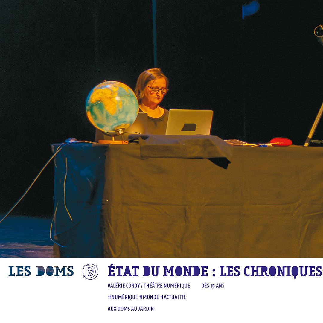 État du Monde : les chroniques 🌍
·
18h30 I 30min
7 > 28 juillet 
·
Fresque imaginée par Valérie Cordy, composée d’une multitude de performances artistiques, ce rendez-vous quotidien avec l’actualité raconte le monde tel qu’il advient. 
· 
Pour réserver lien dans la bio 👆🏼