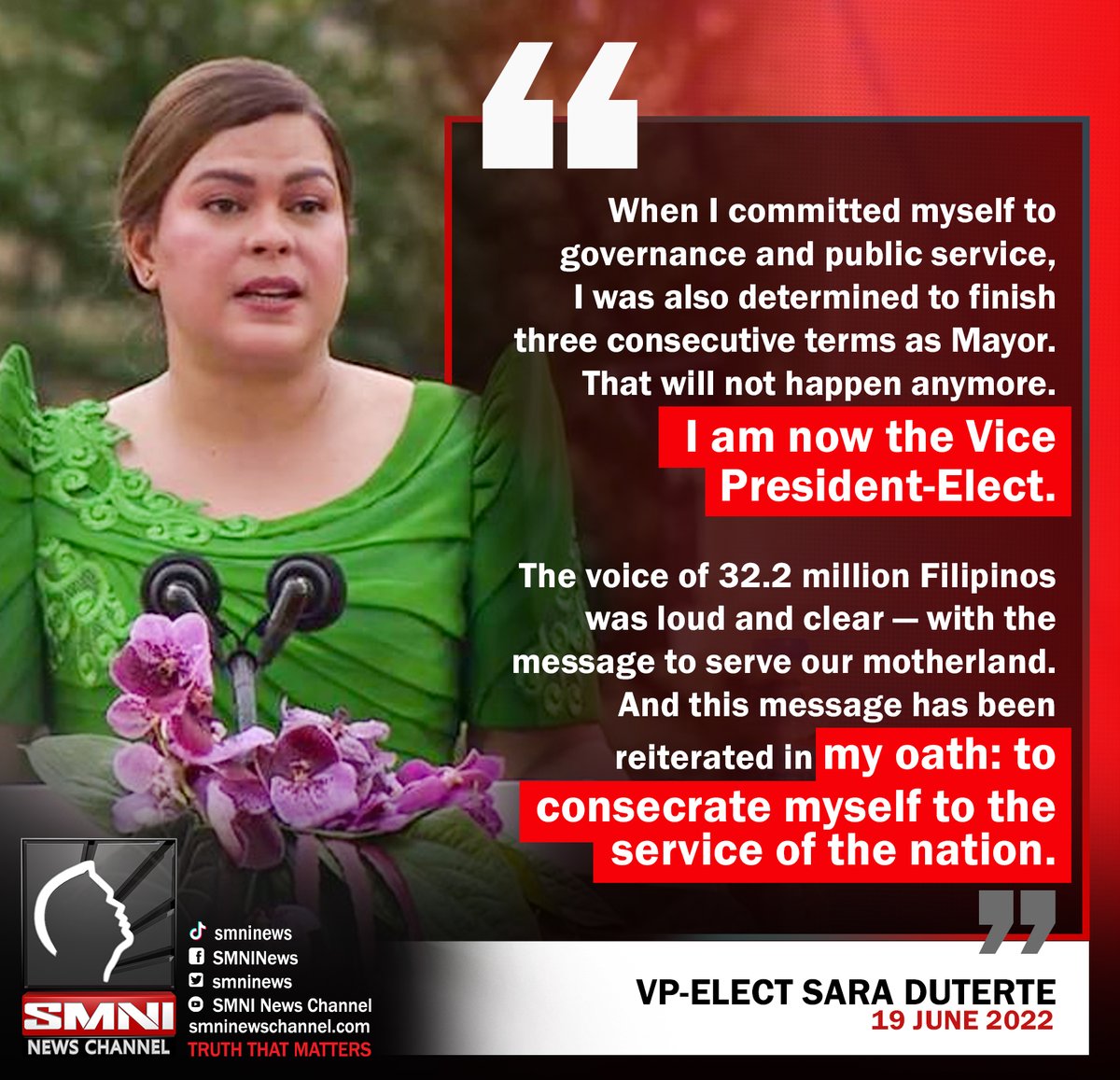 smninews's tweet photo. I am now the Vice President-Elect — @indaysara https://t.co/lfaVwcnzmp