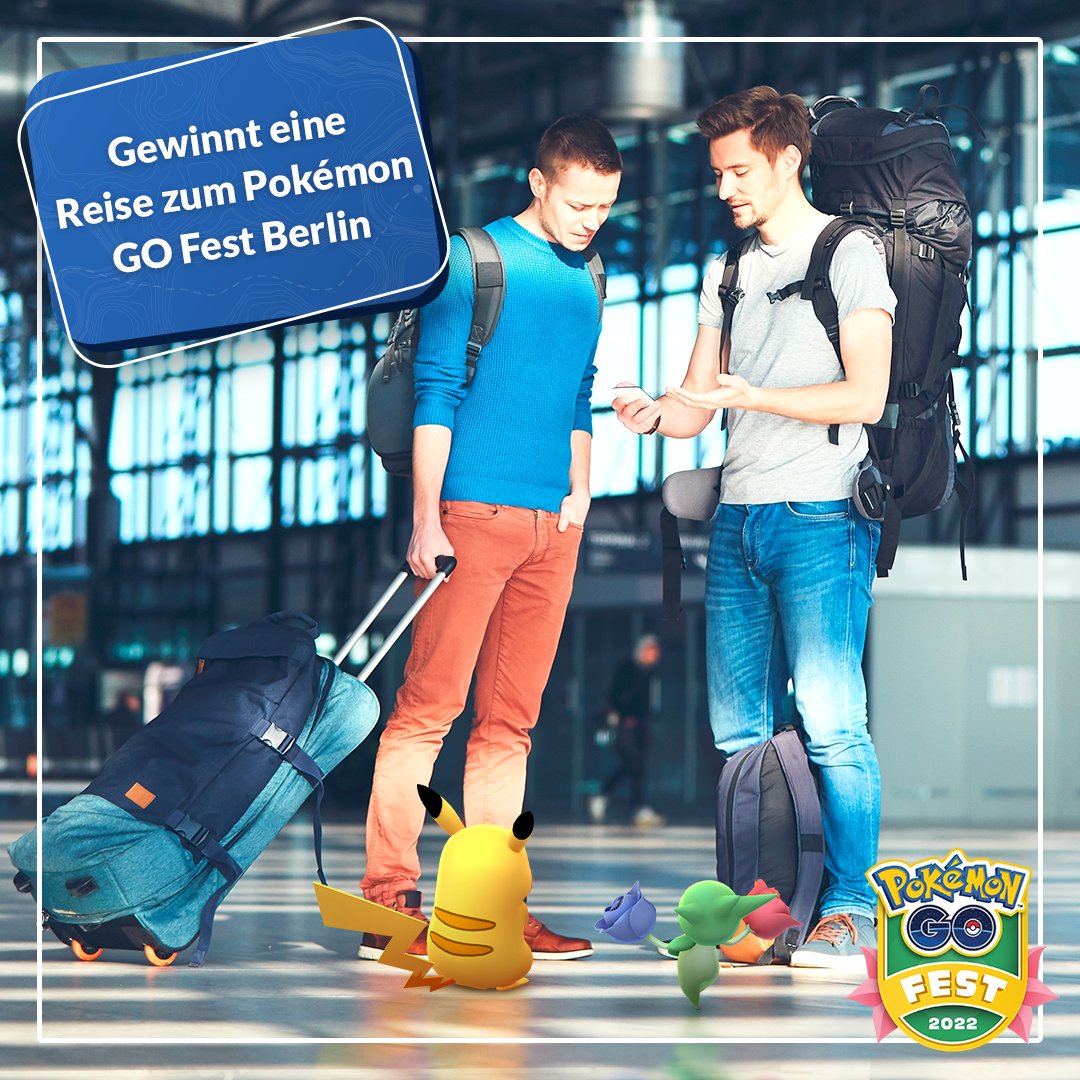 PokemonGOdeu's tweet image. Trainer, es ist soweit! Heute habt ihr die Chance auf eine von zwei Reisen von einem großen, europäischen Flughafen oder einem deutschen Bahnhof eurer Wahl zum #PokemonGOFest Berlin inklusive Unterkunft.
✈️ Und oben drauf bekommt ihr noch ein Early Access Ticket für Samstag.