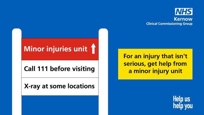 Minor injury units can treat a range of conditions and will save you an unnecessary trip to the emergency department. Most have access to x-ray and can treat broken bones, cuts, burns, sprains and strains.

Contact NHS 111 before turning up:
➡️ 111.nhs.uk or call 111