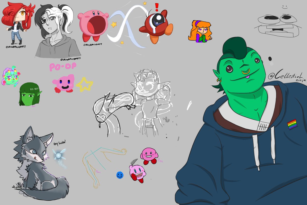 CellestiaLninja's tweet photo. Another Bangin' #SelfImprovementSaturday with the homies! 🎉 Ngl this green boi has been one of the most fun pieces I've drawn, and i was kinda just rolling with whatever 😅 I guess @origamichamp7 is right when he says you draw better when you stop caring so much 💜 https://t.co/EYyXnJDIbq