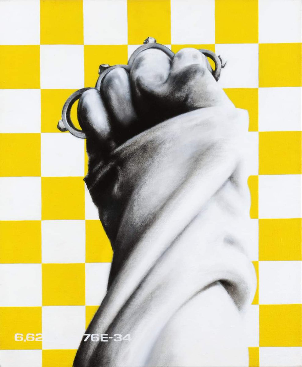 Markshape1's tweet photo. This was generated by applying a butter-like substance called oil paint on a fabric called linnen. Generation took a whopping 3 months 😀 https://t.co/IEKG1dnmUx
