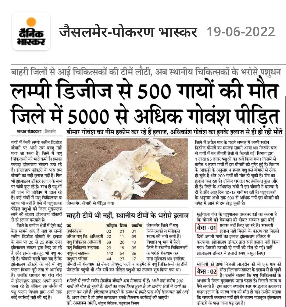 <a href="/ashokgehlot51/">Ashok Gehlot</a> राजस्थान सरकार इन बैजुबानों की मौत के लिए जिम्मेदार है।<a href="/AHDRajasthan/">Department Of Animal Husbandry, Govt Of Rajasthan</a> समय रहते अगर निपुंण पशु चिकित्सको को जोइनिंग नहीं दी गई तो झोलाछाप हकीमों की कालाबाजारी और बैजुबानों के साथ अन्याय ऐसे ही जारी रहेगा। <a href="/RajCMO/">CMO Rajasthan</a> <a href="/KatariaLalchand/">Lalchand Kataria</a>