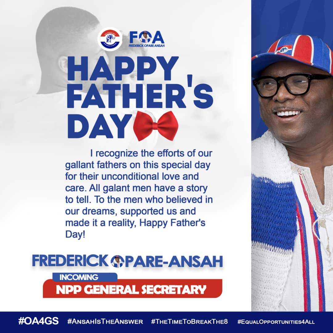 richie_RMB's tweet photo. The Incoming GENERAL SECRETARY of the NPP Hon. FREDERICK OPARE-ANSAH wishes all fathers "A Happy Fathers' Day"
#AnsahIsTheAnswer
#OA4GS
#TheGrassrootsChoice
#TheTimeToBreakThe8 https://t.co/XCZ8nRTzYf