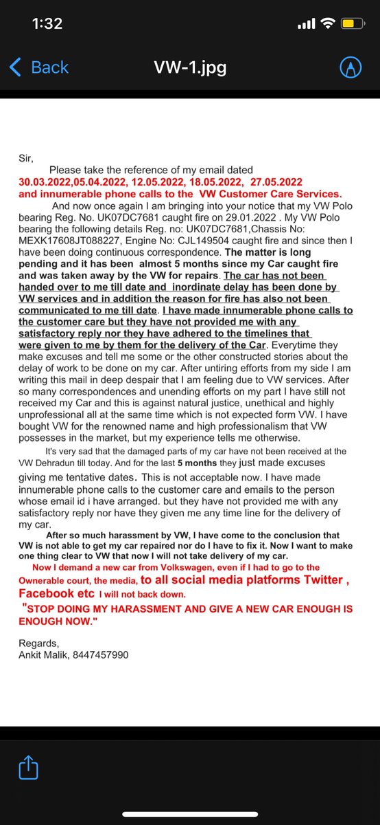 SanilVerma6's tweet photo. @volkswagen 
My 
@VW
 polo caught fire while i was driving it, now my car is lying in a 
@volkswagenindia
 garage for over 5MONTHS straight with no resolution. I have been repeatedly harassed by 
@VW
 employees. NEED HELP !!
My name is ANKIT MALIK 
CONTACT :: 8447457990 https://t.co/kaHCmzR84t