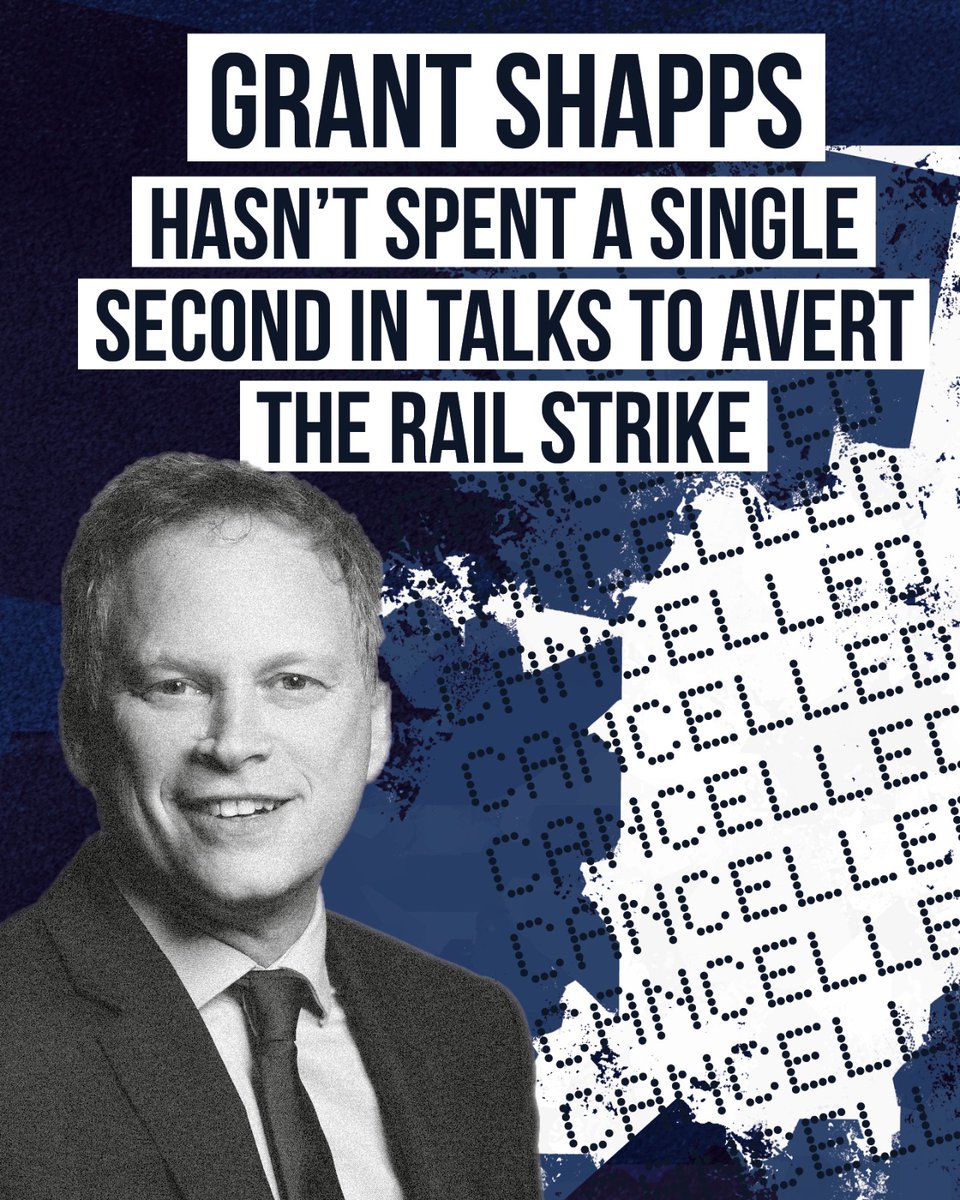 Britain is facing the biggest rail strike in a generation but @GrantShapps hasn’t spent a single second in talks to avert it since March. Time is running out. The Tories must get round the table and sort this out.