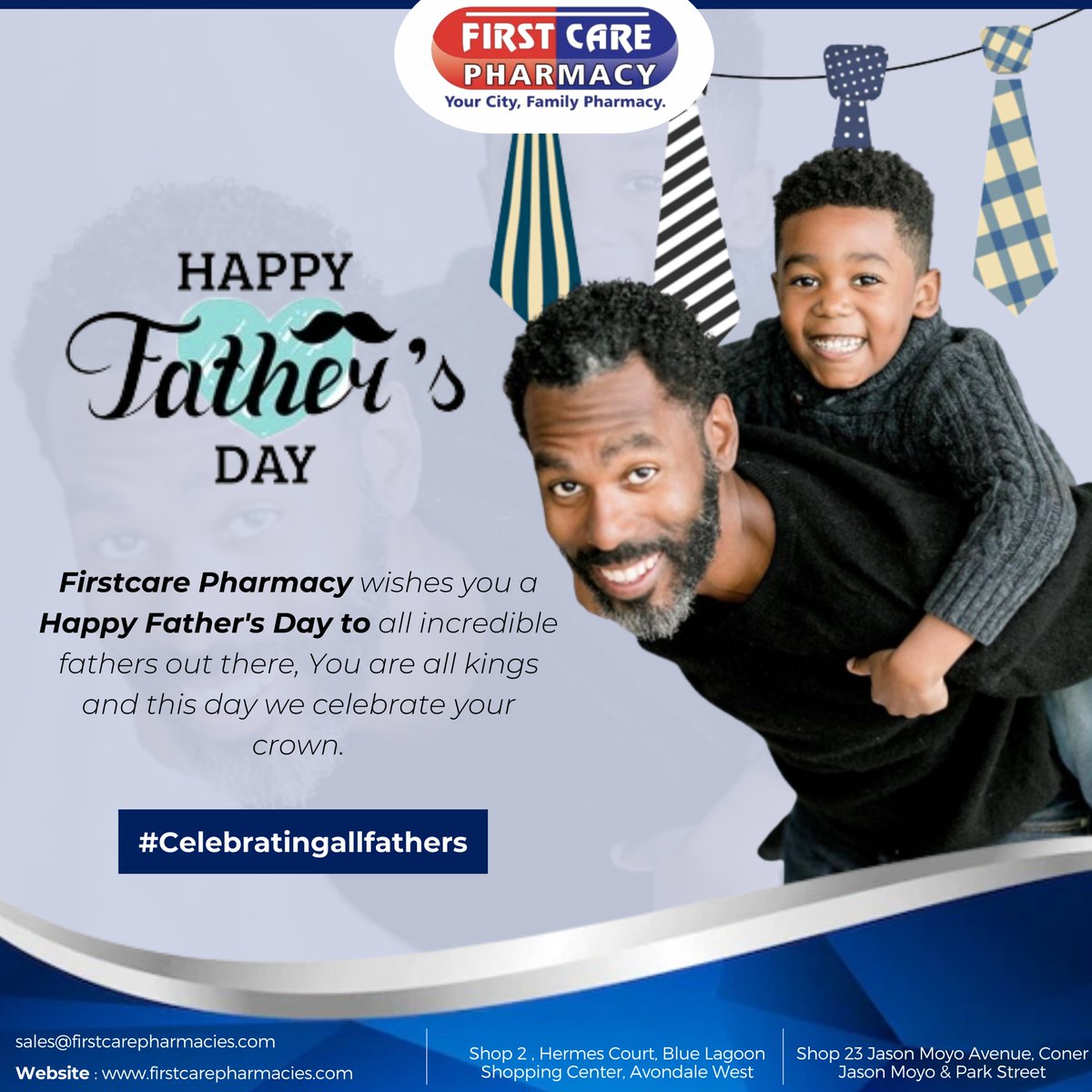 fcpharmacies's tweet photo. Firstcare Pharmacy wishes you a #HappyFathersDay to all incredible fathers out there, You are all kings and on this day we celebrate your crown. https://t.co/GeopjBZgZu