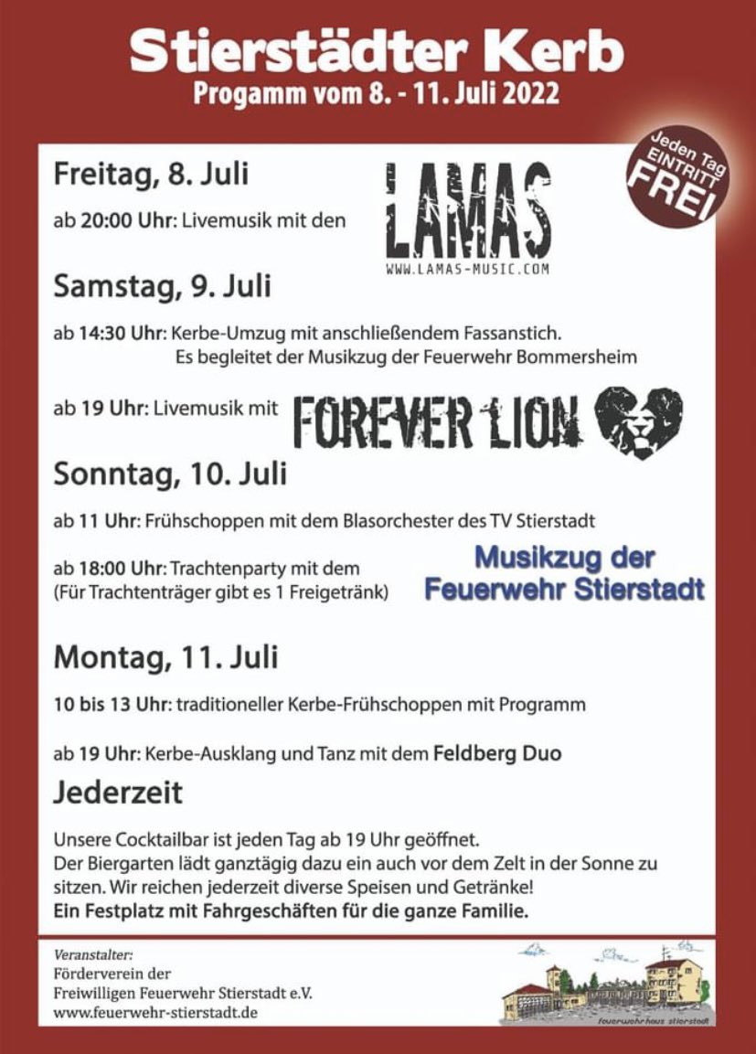 FW_Stierstadt's tweet photo. #Kerb2022
Nach langer Corona-Pause gehts bald wieder los. 
🍻🎪🥁🎉 https://t.co/dnXpri1XhA