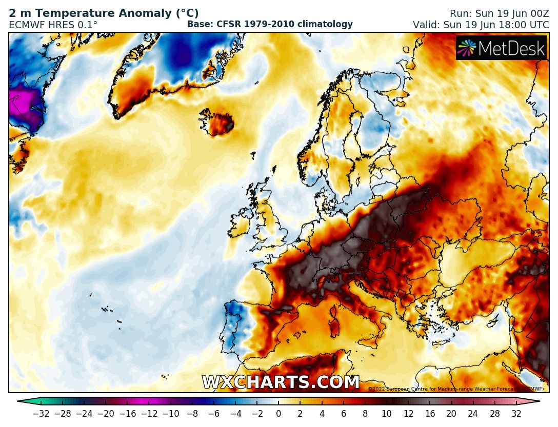 ScottDuncanWX's tweet image. Intense heat is spreading east through Europe right now. Many more records will fall today.
