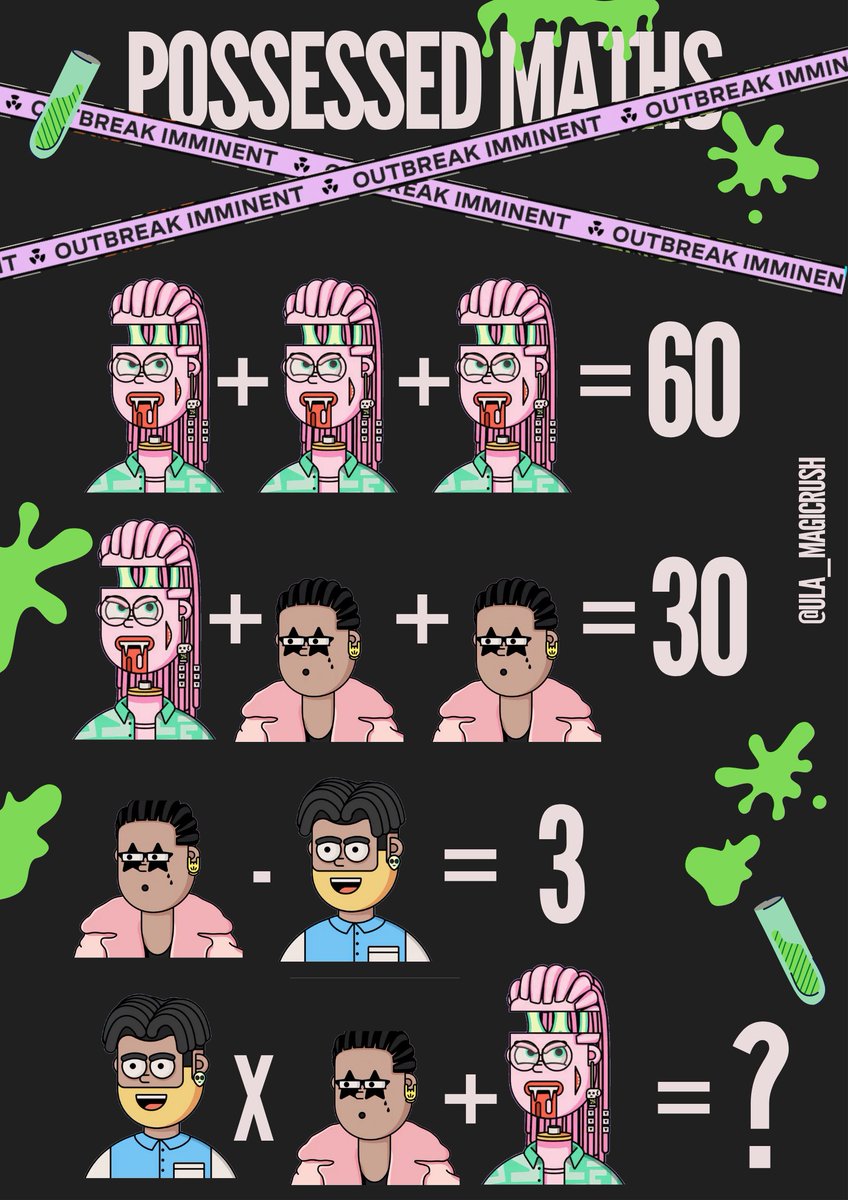 morning #posse family! need to keep the brain working even on sundays! so i have a quick maths problem here for you.  who can get the right answer? 🧪👩‍🔬
enjoy your time off everyone! 💜🧪
#ladiessssd <a href="/ThePossessedNFT/">pssssd</a> #possessedmaths
<a href="/chelsea/">chels</a> <a href="/luuminize/">iluuminate</a>