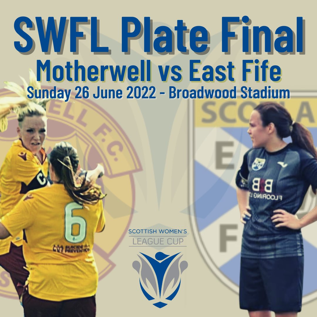 Scottish Women’s Football (@scotwfootball) on Twitter photo A week today, ahead of the SWFL cup final at Broadwood we have the Plate final between <a href="/MotherwellWomen/">Motherwell Women</a> and <a href="/East_Fife_GWFC/">East Fife GWFC</a> development sides.
KO 12 noon.
Adults £5 U12s free A week today, ahead of the SWFL cup final at Broadwood we have the Plate final between <a href="/MotherwellWomen/">Motherwell Women</a> and <a href="/East_Fife_GWFC/">East Fife GWFC</a> development sides.
KO 12 noon.
Adults £5 U12s free