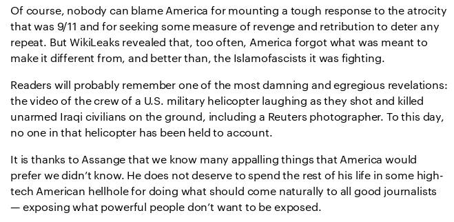 wikileaks's tweet image. Andrew Neil speaks up on #Assange: &apos;Patel’s decision hovers like a stake over the heart of these freedoms (press freedom &amp;amp; investigative journalism), which are essential to any proper democracy. Those who cherish them must hope the British courts force her to think again @afneil