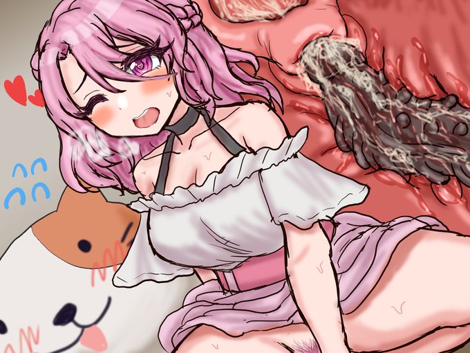 よそのことかよう()先生にわたしのディルドおなにーの様子を描いてもらえちゃいました!異形ちんぽをおもてなししようと頑張っている子宮と腟内がとってもえっち。自分にはついてないちんぽで主が気持ちよくなってる様子でドキドキしているぬいぐるみにも注目です! #えれ画像 