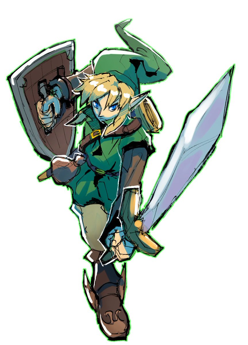 link weapon shield 1boy sword blonde hair male focus solo  illustration images