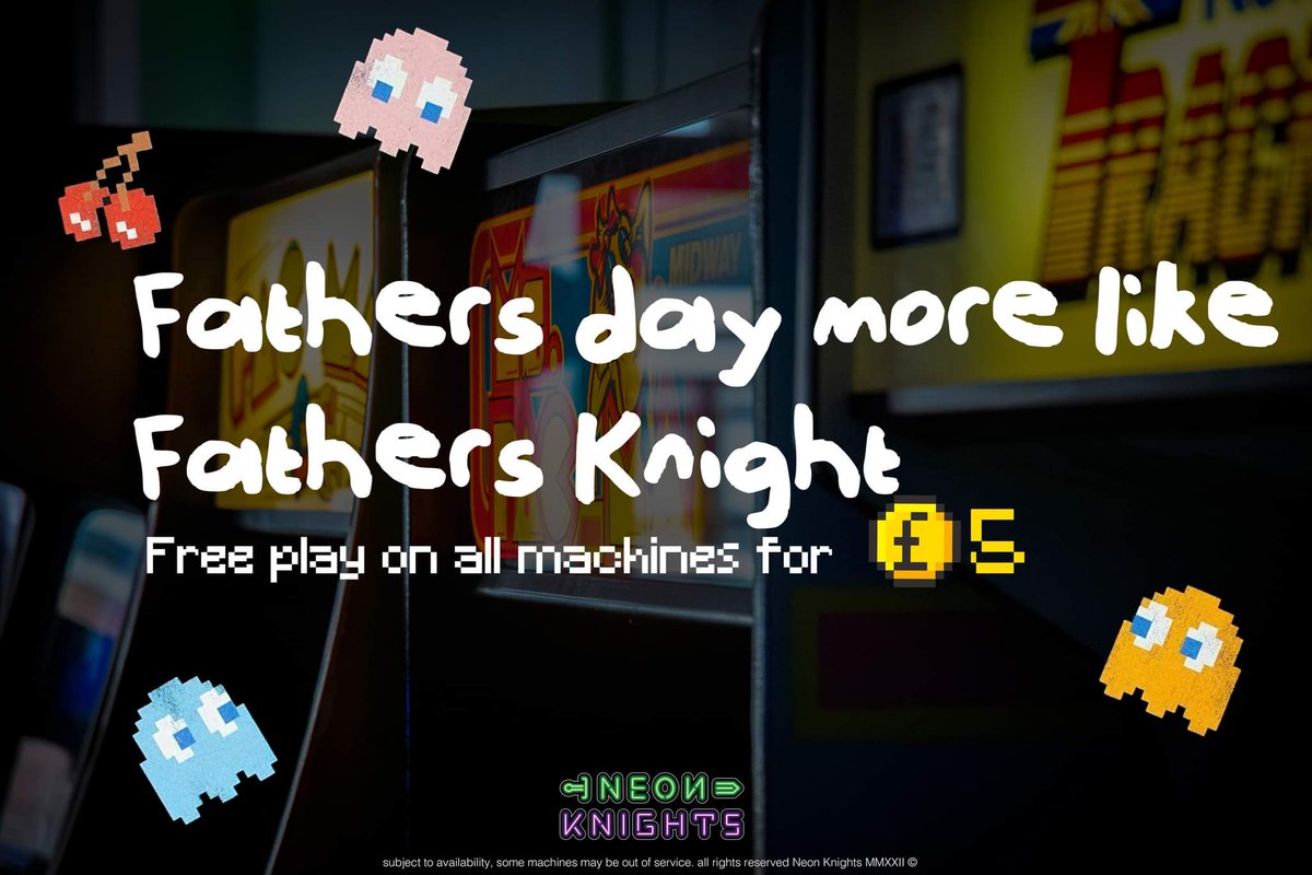 NeonKnightsCafe's tweet photo. Dad's who bring their kids this Father's Day is £5 each. #arcade #FathersDay #FathersDay2022 #retrogames #retroarcade #southend #southendcity #leighonsea #essex #fathersdaydeals https://t.co/MwromIRwCW