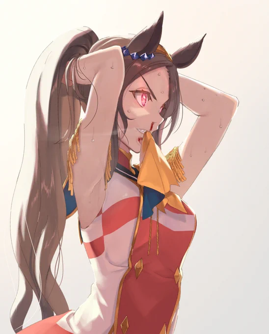 ひっさしぶりに落描きできるーーー! ということで好きに筆を滑らせて描いた好戦的な一面を見せるバクちゃん #ウマ娘 #サクラバクシンオー 