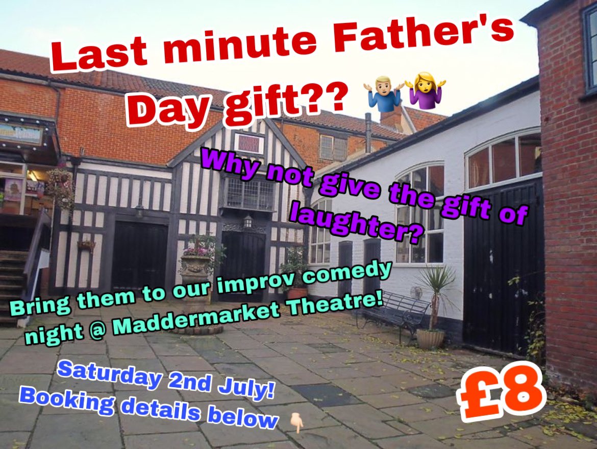 hooligansimprov's tweet photo. Last minute #fathersday #fathersdaygifts #idea in #norwich #norfolk ?

Saturday, 2nd July, £8
Improv comedy returns to @maddermarket_theatre

Bring him along 😍

Tickets: https://t.co/sAsA17skSG

#improv #improvcomedy #funny #laugh #comedy #comedian #hilarious #love #share #gift https://t.co/8UcdBdxSgu