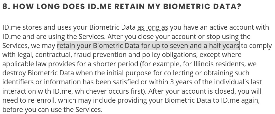 syncresolve's tweet image. To verify in person, @IDme @sterlingcheck force you to agree to COLLECTING BIOMETRIC DATA &amp;amp; KEEPING IT FOR 7.5 YEARS; no true option to delete. Verify online? It is 3 years &amp;amp; you can request to delete. #discrimination @Blake_Hall @BiometricUpdate @EFF @Thimot @washingtonpost