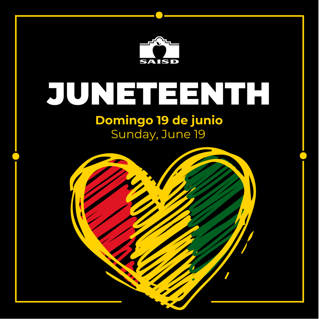 SAISD's tweet photo. ✊🏽✊🏾✊🏿 Today serves as an annual reminder that we can only overcome our history if we make a conscious effort to learn about it. Learn more about the significance of Juneteenth and some of our summer resources here: https://t.co/PV1TQwJNcZ
#Juneteenth #SAISDFamilia https://t.co/lwIavxQmgX