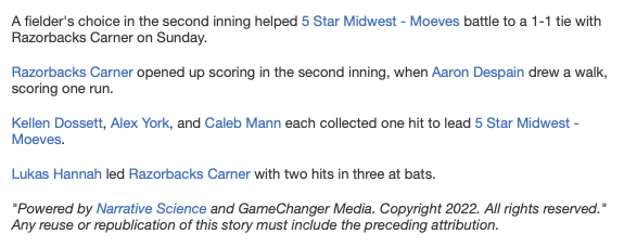 PrimetimeKYHQ's tweet photo. #16uSummerClassic - Tight Contest Between 5 Star Midwest - Moeves And Razorbacks Carner Ends In A Tie 1-1.  Razorbacks' Lukas Hannah 2-3. 5 Star Midwest Moeves' Caleb Mann 6IP 5H 1ER 8K 3BB https://t.co/sNhySEpmkO